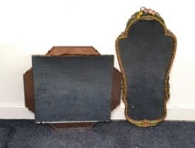 ART DECO TWO TONE MIRROR with a square plain central plate encased by four bevelled copper tone