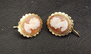 PAIR OF CAMEO EARRINGS in nine carat gold lobed mounts, each earring approximately 1.7cm high