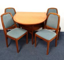 NATHAN TEAK GATE LEG DINING TABLE AND FOUR CHAIRS the table with shaped drop flaps, 91cm wide,
