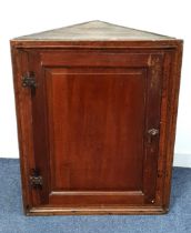 GEORGIAN OAK CORNER CUPBOARD with a panelled door opening to reveal a shelved interior, 90.5cm high