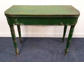 VICTORIAN PAINTED MAHOGANY OCCASIONAL TABLE with a fold over D shaped top, now fixed shut,