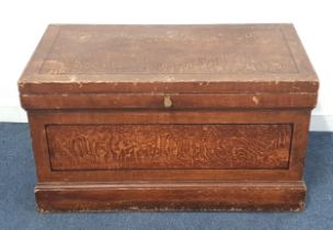 VICTORIAN PINE BLANKET BOX with a lift up lid revealing a candle box with two small drawers below,