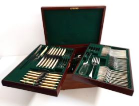 MAPPIN & WEBB MAHOGANY CANTEEN OF CUTLERY for twelve place settings, comprising cheese, butter and