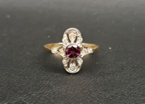 ART DECO STYLE RHODALITE AND DIAMOND PLAQUE RING the central round cut rhodalite approximately 0.