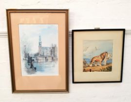 BOB PESTMAN Westerchurch, Amsterdam, watercolour, signed and label to verso, 32.5cm x 23cm, and