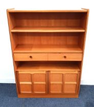 NATHAN TEAK SIDE CABINET with a rectangular top above two shelves and a long drawer with a shelf