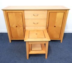 ASH AND INLAID SIDE CABINET with a rectangular top above four central drawers flanked by a pair of