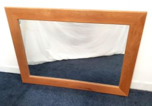 PALE TEAK RECTANGULAR WALL MIRROR with a plain plate, 77.5cm x 107.5cm