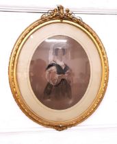 BRITISH SCHOOL Victorian portrait of a lady, pastel in an oval giltwood frame, 48cm x 40cm