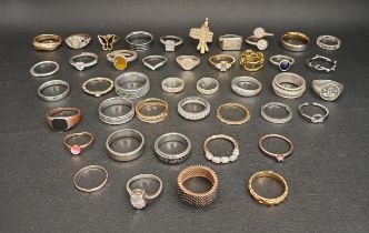 SELECTION OF SILVER AND OTHER RINGS including CZ, pearl and other stone set examples,