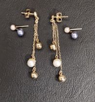 PAIR OF PEARL SET NINE CARAT GOLD DROP EARRINGS total weight approximately 1.8 grams; together
