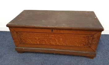 VICTORIAN PINE BLANKET BOX with a rectangular lift up lid opening to reveal a candle box, with