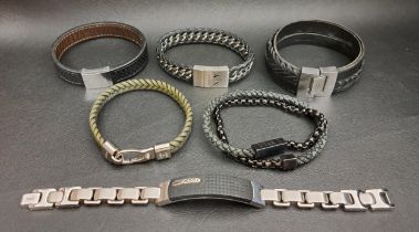 SELECTION OF GENTLEMEN'S FASHION JEWELLERY comprising a Hugo Boss leather bracelet, an Armani