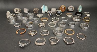 SELECTION OF SILVER AND OTHER RINGS including enamel and stone set examples