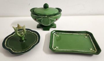 SELECTION OF EICHWALD POTTERY comprising a pin dish of rectangular form, the base impressed 2502,