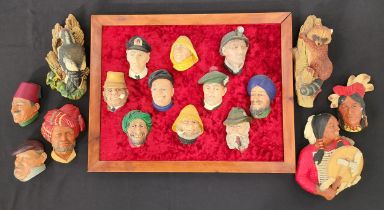 TEN BOSSON PLASTER HEADS comprising a Kurd, Paddy, Old Salty, Sikh, Jock, Sea Captain, Life Boat