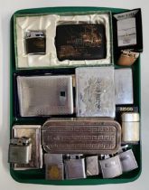 SELECTION OF SMOKING REQUISITES comprising a rolling tobacco tin, six metal cigarette cases, three