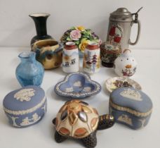 MIXED LOT OF CERAMICS including three pieces of Wedgwood jasperware, Adderley flower posy, Jersey