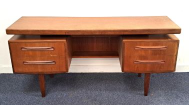 G PLAN TEAK DRESSING TABLE now lacking its mirrored back, with an arrangement of five drawers,
