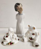 TWO ROYAL ALBERT OLD COUNTRY ROSES FIGURINES one depicting a bear and cat, 11cm high, and two