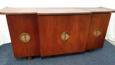 CHINESE TEAK SIDE CABINET with a central lift up lid revealing recessed compartments above a pair of