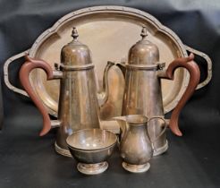 IMPRESSIVE SILVER COFFEE SET comprising coffee pot and hot water jug, both of conical form with