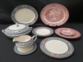 PART BRITISH ANCHOR IRONSTONE MEMORY LANE DINNER SERVICE comprising six soup bowls, three dessert