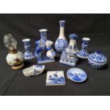 SELECTION OF DELFT AND BLUE AND WHITE CHINA comprising a small Royal Copenhagen Langelinie plaque,