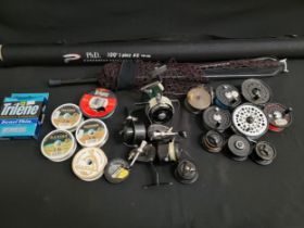 FISHING INTREST a three section PhD 10' fibreglass rod, selection of spinning and other reels,