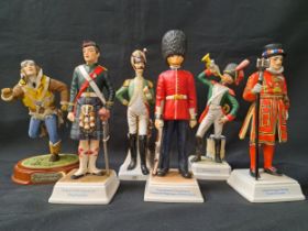 FOUR GOEBEL MILITARY FIGURINES comprising Chief yeoman warder, Tower of London, 22cm high,