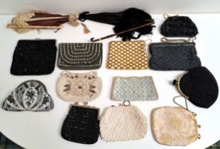 SELECTION OF LADIES EVENING BAGS including a Goldco example with snap closure and white bead