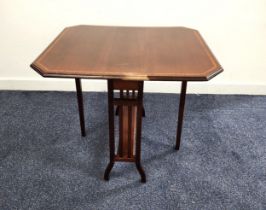 MAHOGANY AND CROSSBANDED SUTHERLAND TABLE with shaped drop flaps, 61cm x 73.5cm x 61cm