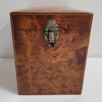 LARGE BURR YEW TEA CADDY of rectangular form, the lift off lid with two clip fastening, 18cm x 16.