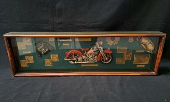 1936 INDIAN CHIEF MOTORCYCLE WALL ART MODEL with model leather jacket and goggles, 80cm long