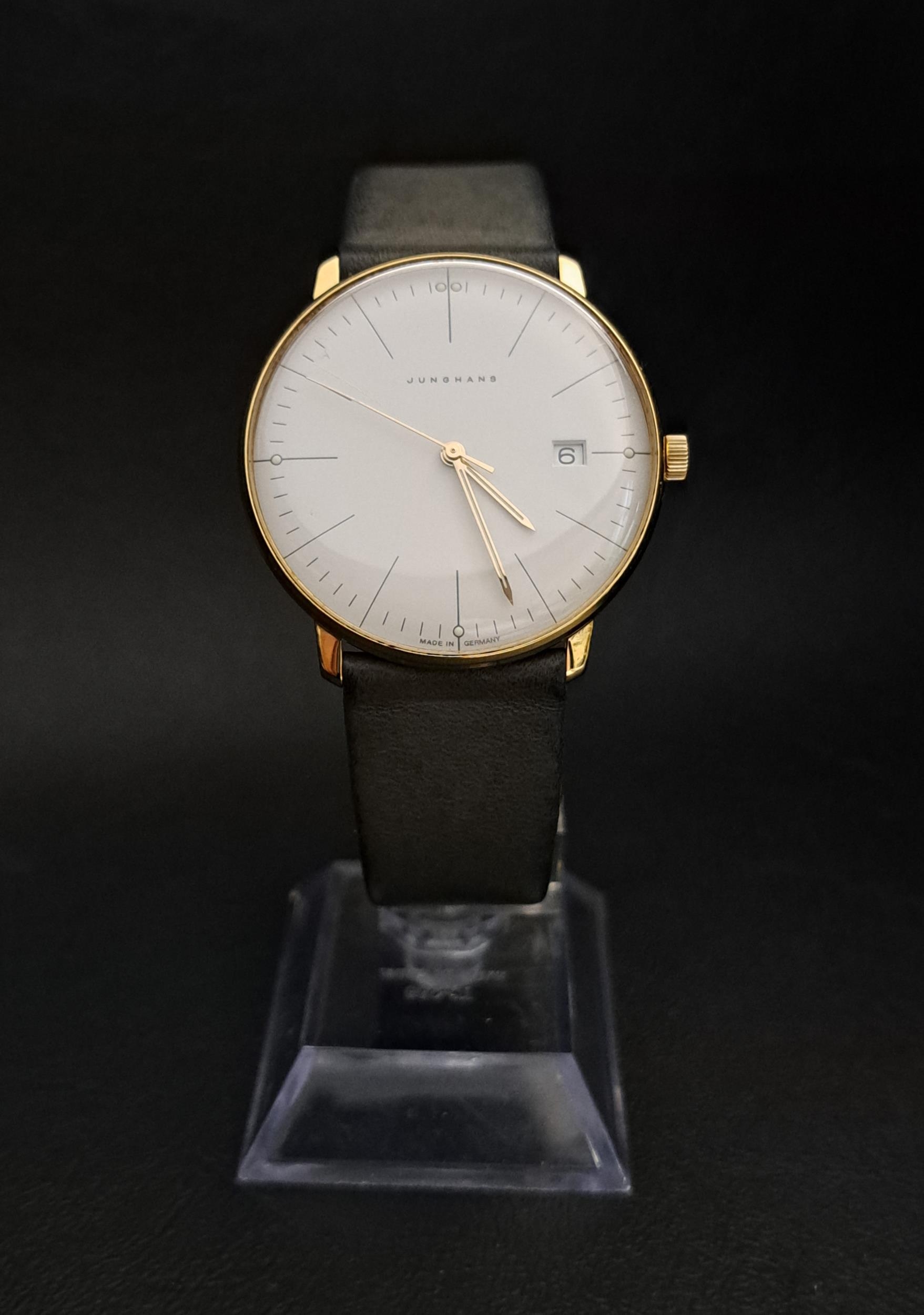 GENTLEMAN'S JUNGHANS MAX BILL WRISTWATCH the white dial with five minute baton markers, smaller