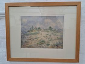 BRITISH SCHOOL The steading, watercolour, indistinctly signed, 22cm x 29.5cm
