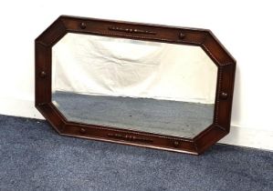 OCTAGONAL OAK WALL MIRROR with a bevelled plate, 51cm x 81.5cm