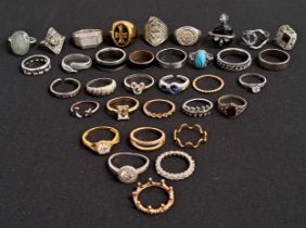 SELECTION OF SILVER AND OTHER RINGS including stone and enamel set examples, 1 box