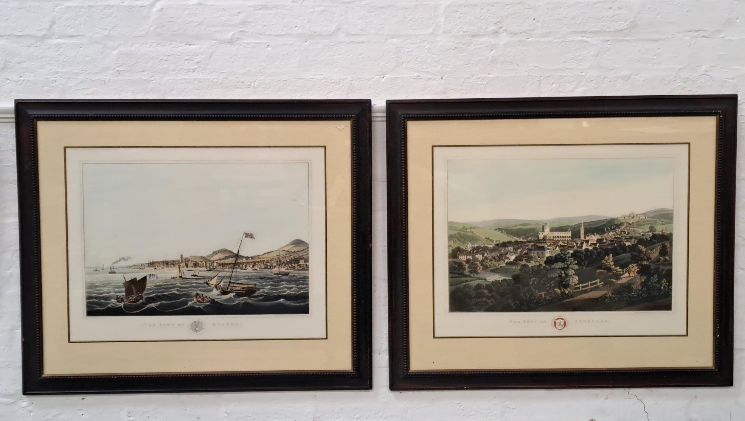 PAIR OF SCOTTISH PRINTS The Town Of Dundee and The Town Of Jedburgh, 55.5cm x 38cm and 56cm x 38.5cm