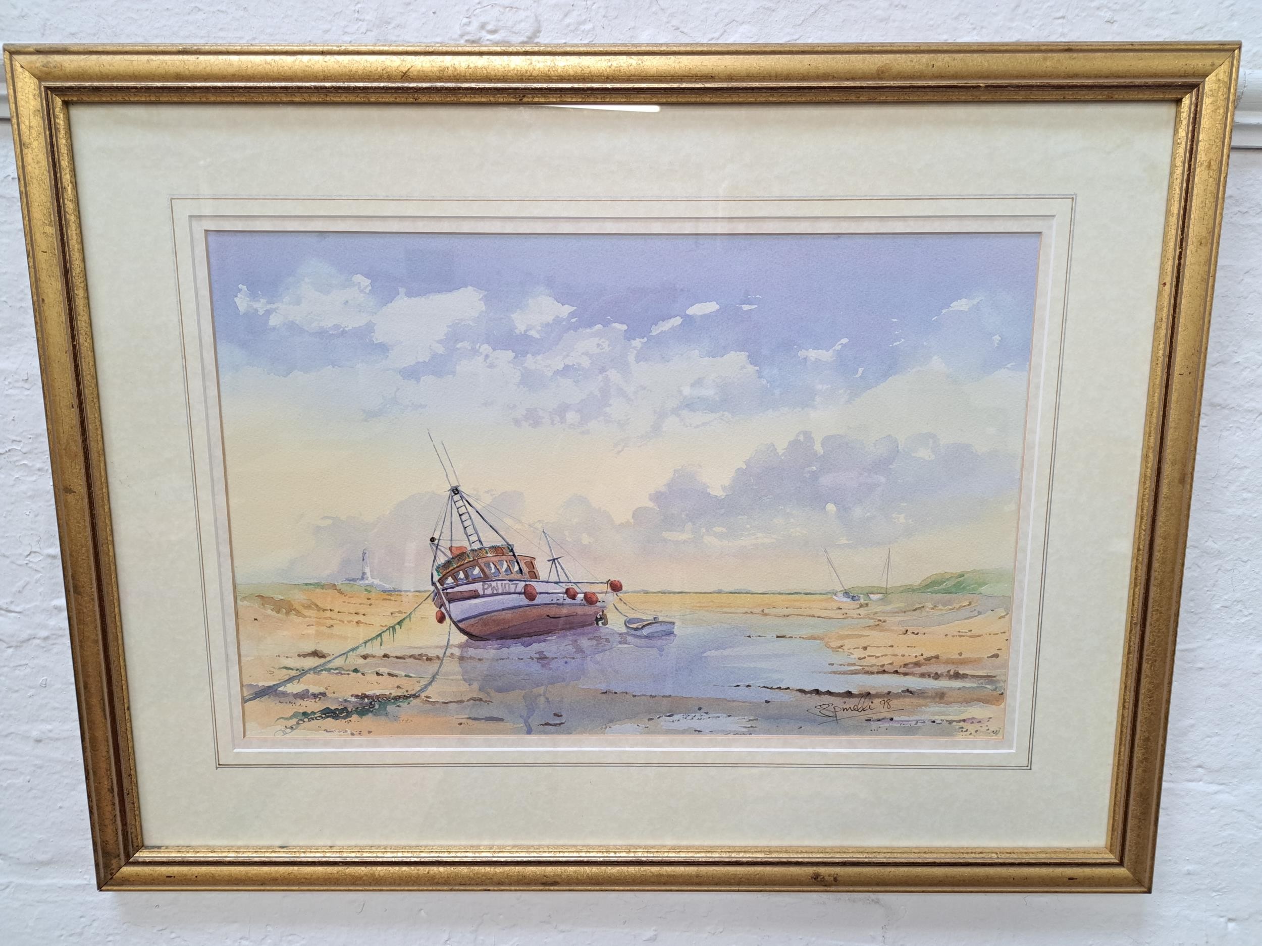 SPINELLI Low tide, watercolour, signed and dated '98, 33cm x 51cm