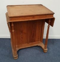 VINTAGE ILLINGWORTH INGHAM & CO PINE CLERKS DESK with a pen trough flanked by two brass inkwells