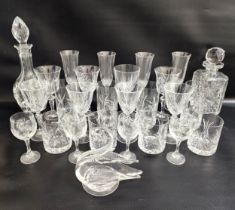 LARGE SELECTION OF CRYSTAL GLASSWARE comprising six whisky tumblers, nine champagne flutes, ten