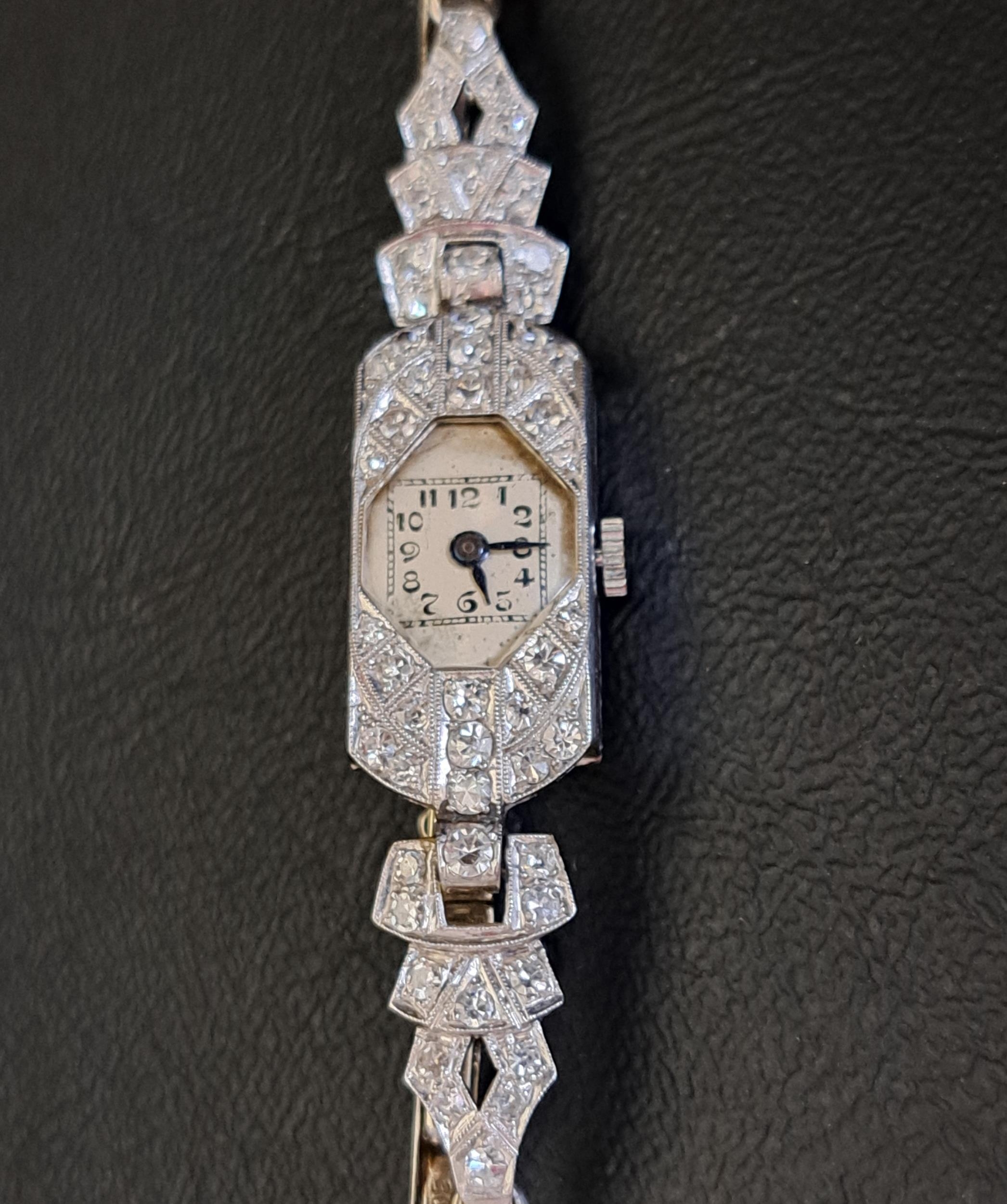 DIAMOND SET PLATINUM CASED COCKTAIL WATCH on nine carat white gold strap with further diamonds, in - Image 2 of 2