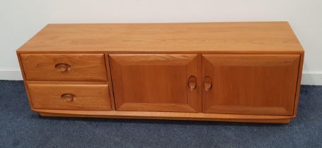 ERCOL GOLDEN DAWN ELM LOW CABINET with two short drawers and a pair of panelled cupboard doors