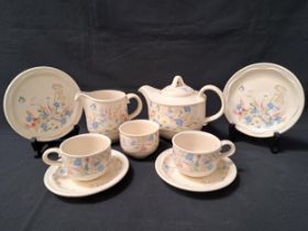POOLE POTTERY SPRINGTIME TEA SET comprising seven cups, eight saucers, six side plates, lidded tea