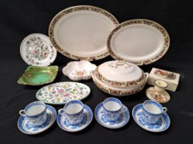 MIXED LOT OF CERAMICS including two Burslem oval meat plates and a lidded tureen, Minton Marlow