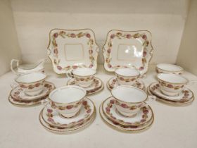 ROYAL WORCESTER MONTPELIER TEA SET comprising six cups and saucers, six side plates, sandwich and