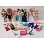 SELECTION OF ELEVEN MATTEL AND OTHER DOLLS AND A LARGE SELECTION OF BARBIE CLOTHING AND