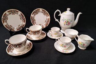 QUEEN ANNE OLD COUNTRY SPRAY COFFEE SET comprising six coffee cans and saucers, lidded coffee pot,