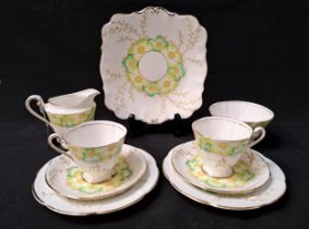 ROSLYN ESME TEA SET comprising five cups and saucers, six side plates, cake plate, sugar bowl and